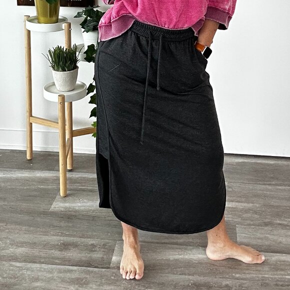 Three Bird Nest Elastic Waist Skirt, Charcoal, Size Small - Picture 2 of 3